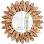 Emfogo Wall Mirror 12 inch Rustic Wood Sunburst Boho Mirror Wall Decor Home Decor for Bedroom Living Room Entryway Farmhouse (Carbonized Black)