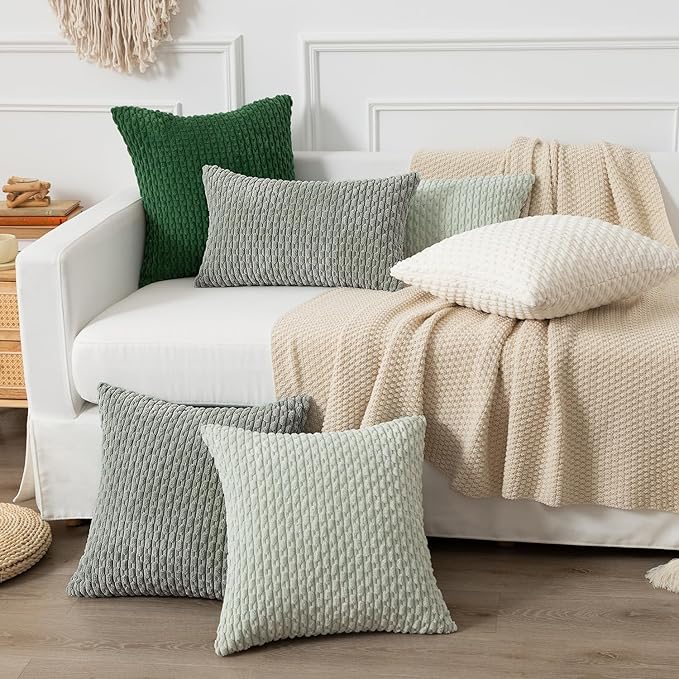 Kevin Textile 12x24 Inch Pillow Cover 1 Pack Boho Decorative Soft Striped Corduroy Lumbar Farmhouse Color Accent Rectangle Cushion Case for Living Room Couch Sofa Bed, Greyish Green
