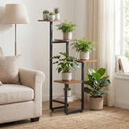 HOOBRO Plant Stand Indoor, 5 Tiered Corner Plant Shelf Flower Stand for Multiple Indoor Plants, Square Plant Flower Display Shelf for Living Room, Balcony, Patio, Rustic Brown and Black BF06HJ01