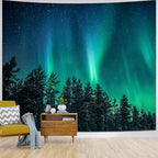 Atrippy Northern Lights Forest Wall Tapestry for Bedroom Living Room, Nature Starry Night Calming Aurora Borealis Wall Hanging, Winter Space Tapestry Ceiling Decor for Dorm Men 51"X60"