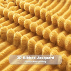 NEWCOSPLAY Super Soft Twin Blanket Mustard Yellow Premium Silky Flannel Fleece 3D Ribbed Jacquard Lightweight Bed Blanket All Season Use (Mustard Yellow Ribbed, Twin(60"x80"))