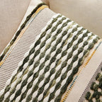 ANRODUO Pack of 1 Boho Decorative Throw Pillow Covers 18x18 Farmhouse Cushion Case Striped Chenille Pillow Cases Square Pillow Covers Accent Neutral Pillowcase for Sofa Couch Bed, Olive Green Stripe