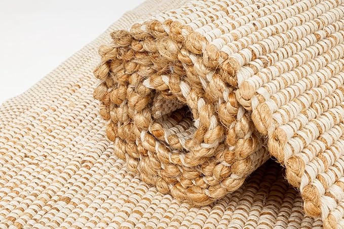 Jute Cotton Hand Woven Natural Farmhouse Area Rug for Living Room Bedroom Kitchen Hallway Entryway- Rustic Vintage Bohemian Decor - 3' x 5' (Cotton Jute)