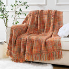 BATTILO HOME Rust Orange Throw Blanket for Couch, Bed, Boho Colorful Throw Blanket with Tassels, Halloween Decor, Fall Throw Blankets for Home Decor, 50"x60"