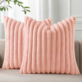 Pallene Faux Fur Plush Throw Pillow Covers 20x20 Set of 2, Luxury Soft Fluffy Striped Decorative Pillow Covers for Sofa, Couch, Living Room, Pink