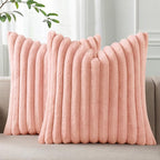 Pallene Faux Fur Plush Throw Pillow Covers 20x20 Set of 2, Luxury Soft Fluffy Striped Decorative Pillow Covers for Sofa, Couch, Living Room, Pink