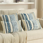 FUTEI Blue Accent Throw Pillow Covers Set of 2, 18x18 Inch Plush Tufted Striped Textured Decorative Cushion Cases for Farmhouse Boho Couch Decor
