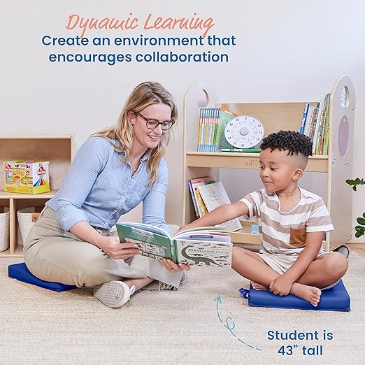 ECR4Kids SoftZone Square Floor Cushions with Handle, Flexible Seating, Blue, 6-Piece