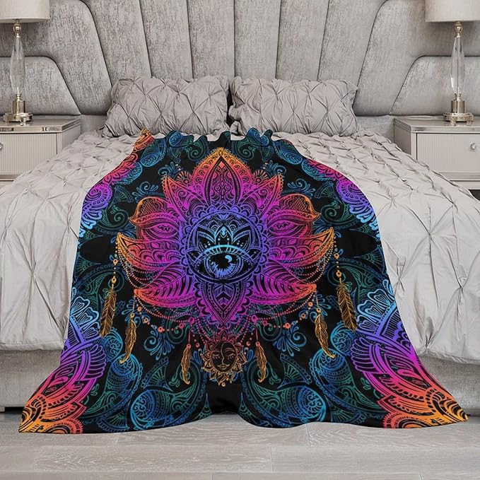 Mandala Boho Throw Blanket Colorful Floral Bohemian Blanket for Sofa Bed Couch Chair Or Dorm 40"x50"