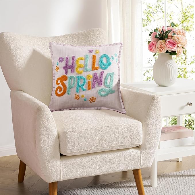 Hallmark Decorative Pillow for Couch or Bed, Reversible Hello Spring Pillow, Easter Decor, 18" x 18"