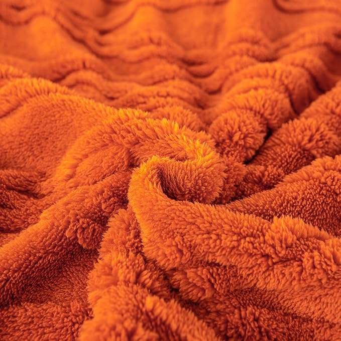 YUSOKI Sherpa Large Throw Blanket Single Layer,Light Weight(1.7lb),370GMS-3D Stylish Design for Gift Home Decor (Burnt Orange,50"x65")