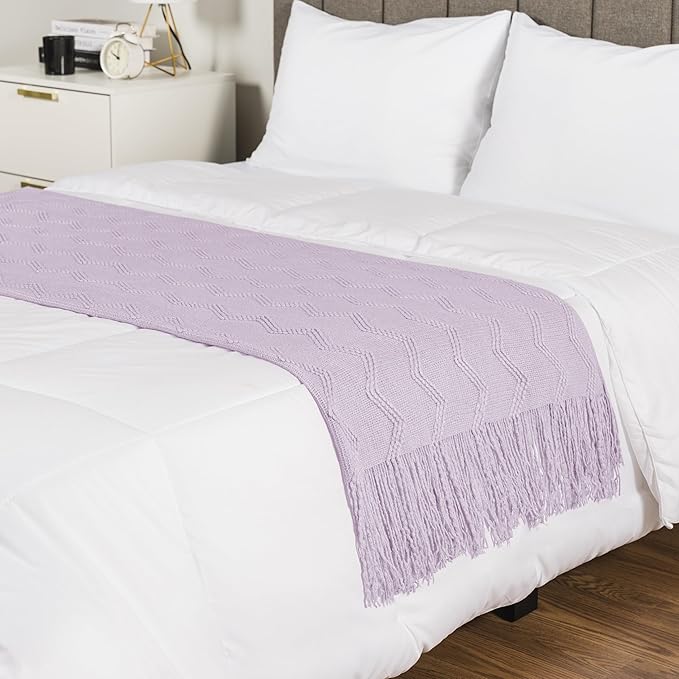 PAVILIA Lavender Purple Knit Throw Blanket for Couch, Twin Bed, Soft Knitted Farmhouse Sofa Throw for Living Room, Lightweight Decorative Summer Blanket for Chair, Outdoor Textured Boho Blanket, 60x80