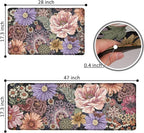 Boho Floral Kitchen Mats for Floor 2PCS Anti Fatigue Mats for Kitchen Floor Cushioned Non Slip Waterproof Memory Foam PVC Kitchen Rugs Set for Sink,Office,Laundry 17.3"x28"+17.3"x47"