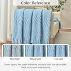 Knitted Throw Blanket 50"X60", Light Blue Knit Throws for Bed, Super Soft Boho Chevron Blankets for Couch Sofa Chair Room Decor, Textured Decorative Farmhouse Cozy Lightweight