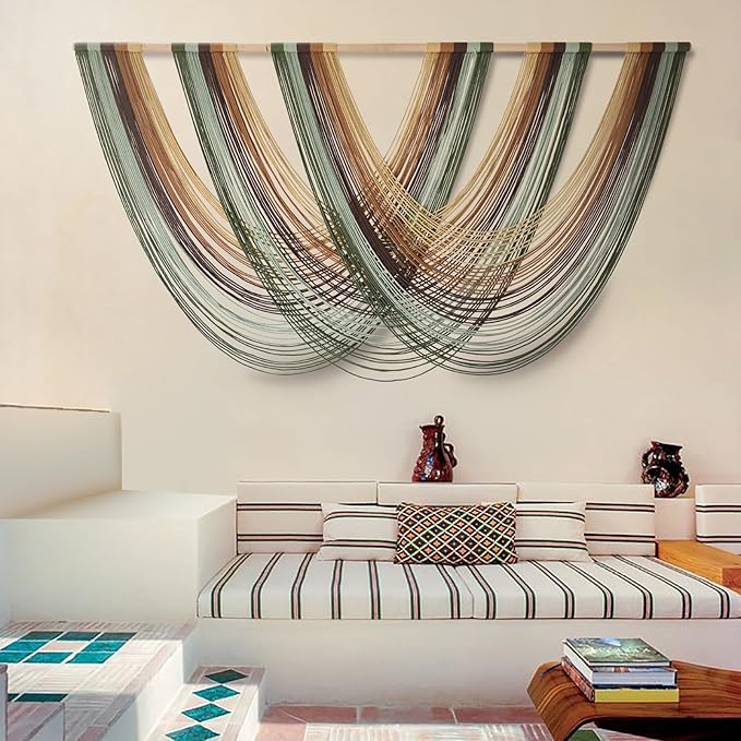 Flber Macrame Wall Hanging Boho Wall Decor Yarn Wall Art Tapestry Bedroom Living Room Nursery Apartment Home Decor 57" W x 31" L