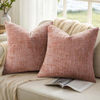 decorUhome Summer Pink Chenille Throw Pillow Covers 18x18 Set of 2 Textured Soft Cozy Slubby Couch Pillow Covers Modern Farmhouse Boho Decorative Pillow Cases for Bed Sofa Living Room