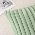 Pallene Faux Fur Plush Throw Pillow Covers 18x18 Set of 2, Luxury Soft Fluffy Striped Decorative Pillow Covers for Sofa, Couch, Living Room, Sage Green