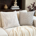Aeckself Handmade Boho Chenille Tufted Pillow Cover 18x18 Inch, Decorative Square Throw Pillow Cover Neutral Pillowcase for Couch Bedroom Living Room, Grey White