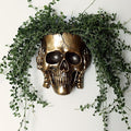 Skull Fence Planter for Outdoor Plants, Spooky Skull Wall Planters for Indoor Outdoor Décor, Unique Modern Gothic Hanging Face Plant Pot Gold Head Vase with Drainage