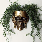 Skull Fence Planter for Outdoor Plants, Spooky Skull Wall Planters for Indoor Outdoor Décor, Unique Modern Gothic Hanging Face Plant Pot Gold Head Vase with Drainage