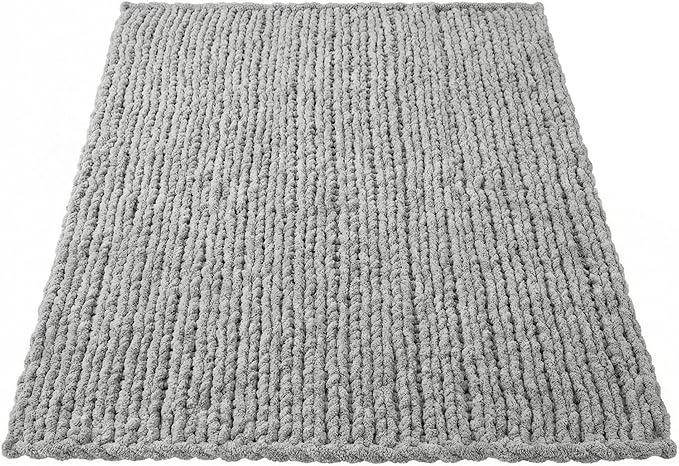 Amélie Home Chunky Knit Throw Blanket for Couch, Soft Chenille Crochet Blanket for Children, 40"x50", Light Grey