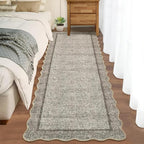 GarveeHome Scalloped Washable Runner Rug 2x8 Runner Modern Non Slip Kitchen Runner Distressed Low Pile Entryway Rug Soft Bathroom Rugs Stain Resistant Carpet for Bedroom Hallway Laundry 2'x8' Brown