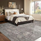 8x10 Area Rugs for Living Room, Large Washable Rug, Grey Vintage Retro Boho, Non Slip & Low Pile Faux Wool Carpet for Indoor Dining Room and Bedroom
