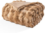 EMME Faux Fur Blanket Queen Size Tie Dye Brown - Big Bubble Rabbit Cozy Blanket for Couch, Thick Furry Plush Shaggy Blankets, 650GSM, 90x90 Inches