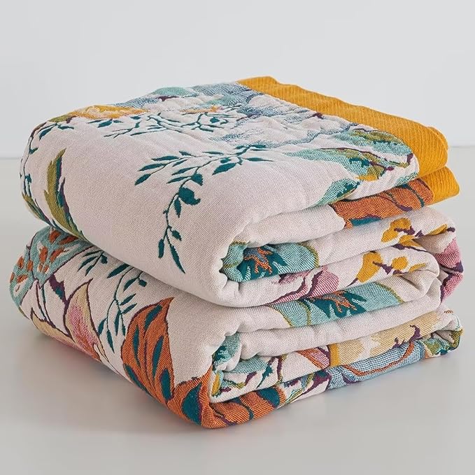 Boho Blanket for Bed 100% Cotton Bohemian Throw Blankets Ultra Soft Woven Muslin Decorative Blankets All Seasons Vintage Quilt Knitted Blanket for Sofa Chair(Beige, 80"x90")
