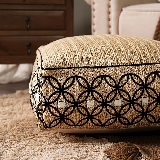 SUTAVIA Pouf Cover Ottoman Unstuffed Pouf Seat Footrest Decorative Storage Bean Bag Floor Chair for Home Decor Living Room Bedroom (Linen Decor, Square, 20" D x 20" W x 8" H)