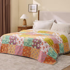 100% Cotton Boho Throw Blanket for Home Decor – Classic Farmhouse Quilt Bedding, Muslin Blankets for Adults, Vintage Woven Decorative Blanket for Couch, Bed Layering Use, Patchwork, 60"x80"