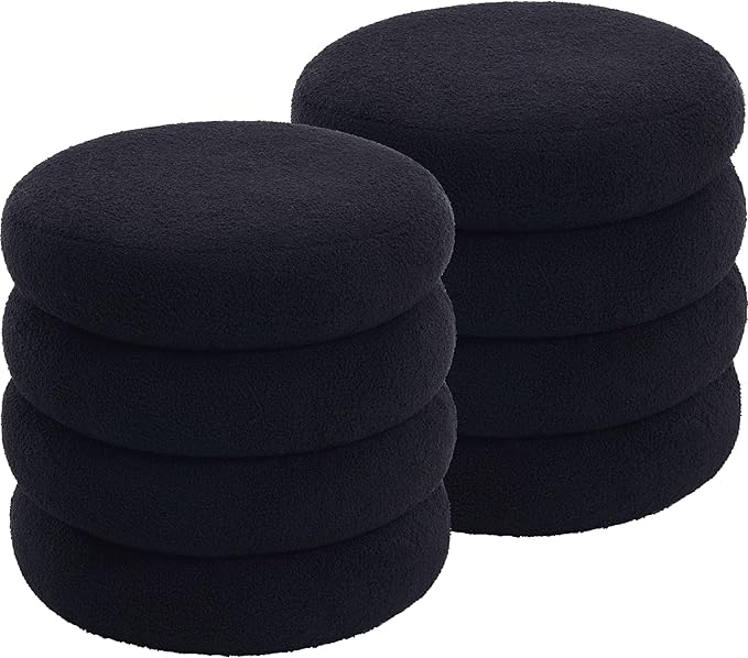 Flouki 19.5" Storage Ottoman Round, Vanity Stools for Bedroom, Entryway Ottoman for Console Table, Ottoman Stool for Girls Women, Foot Stool for Living Room Set of 2, Sherpa Black