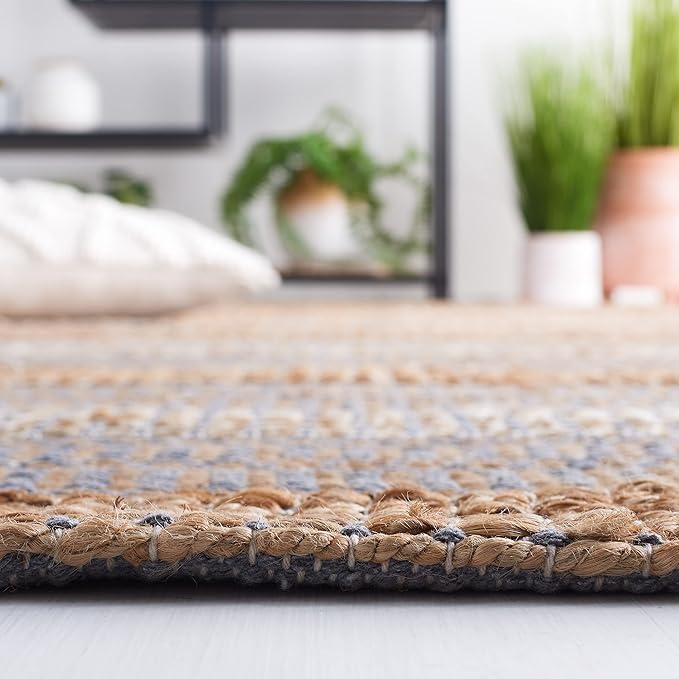 SAFAVIEH Natural Fiber Collection Area Rug - 7' Round, Grey & Natural, Handmade Flat Weave Stripe Jute & Cotton, Ideal for High Traffic Areas in Living Room, Bedroom (NFB652F)