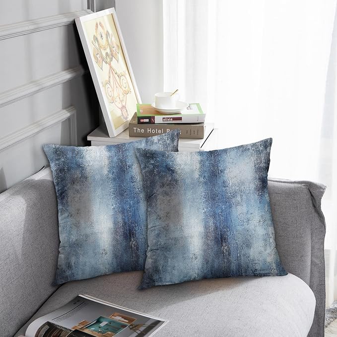 Britimes Throw Pillow Covers Modern Home Art Decor, 20 x 20 Inches Set of 2 Pillow Cases Decorative, Abstract Oil Painting Pillowcases for Bedroom, Living Room, Cushion Couch Sofa, Navy Blue Accent