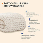 L'AGRATY Chunky Knit Blanket Throw: 72''x84'' Chenille Chunky Knitted Throw Blanket for Bed Couch - Handmade Thick Big Cable Knit Blanket - Large Chunky Crochet Rope Blanket for Home Decor(Ivory)