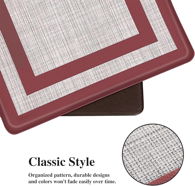 Mattitude Kitchen Mats Set of 2 Cushioned Rugs 0.47 inch Thick Anti-Fatigue Mats for Kitchen Floor,Waterproof Non-Slip Mats and Rugs Set for Office,Floor,Laundry 17.3"×29"+17.3"×59",Red