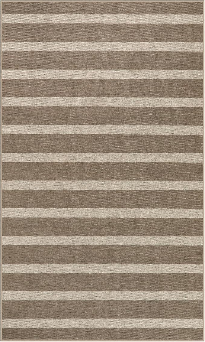 Lahome Elance Striped Easy Jute Rug, 3x5 Outdoor Patio Porch Rug Washable Rugs for Entryway, Indoor Outdoor Living Room Carpets, Farmhouse Neutral Non Slip Carpet for Backyard Bedroom RV, Khaki