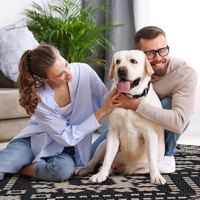 Lahome Bijou Moroccan Easy Jute Outdoor Runner Rug, 2x8 Washable Black Hallway Kitchen Runner Rug with Rubber Backing, Farmhouse Indoor Outdoor Carpet for Hallway 8ft Entryway Porch