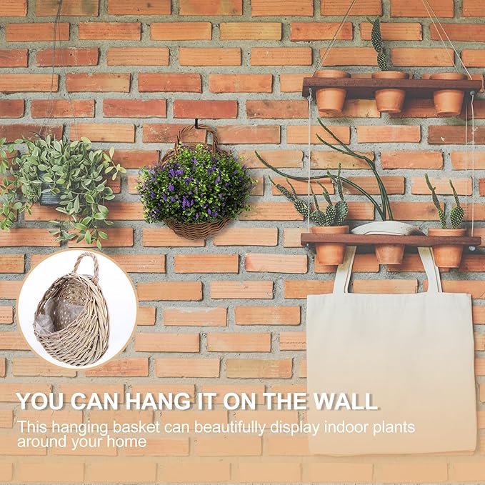 Yardwe Woven Rattan Flower Basket Hanging Planter 3.1X3.1X9 Inches Wicker Wall Basket for Indoor Outdoor Garden Decor and Plant Display