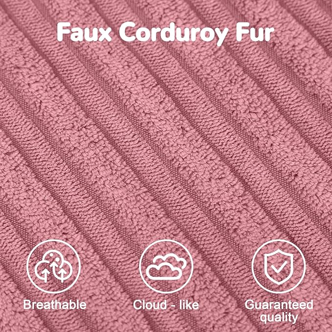 MeMoreCool Square Stuffed Pouf Ottoman Foot Rest, Stripe Furry Floor Pouf Foot Stool with Foam Chunk Filling, Soft Fluffy Stuffed Ottoman Footrest for Living Room, Corduroy Pink