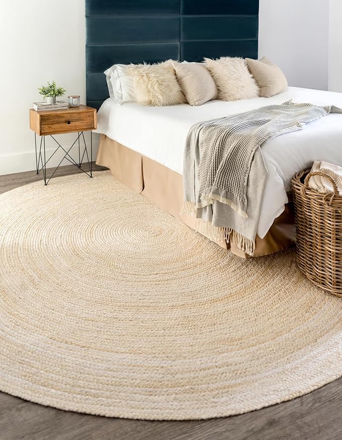 Unique Loom Braided Jute Collection Area Rug - Dhaka (5' 1" Round, White)