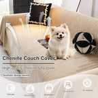ROOMLIFE Khaki Sofa Cover, Vintage Boho Couch Cover for 3 Cushion Sofa, Non Slip Soft Chenille Sofa Slipcovers for Dog, Washable Furniture Sofa Protector Cover with Tassel for Living Room, 71''X150”