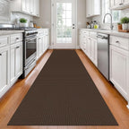 KOZYFLY Long Runners for Hallways 2.6x12 ft Washable Kitchen Runner Non Slip Rubber Backed Hallway Rugs Cotton Entryway Runner Rug Floor Carpet for Indoor Hall, Backdoor, Kitchen, Reddish Brown/Coffee