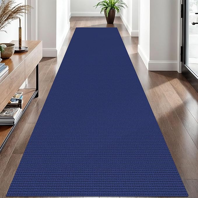 EARTHALL Woven Runner Rug 3x10 Ft Washable Runners for Hallways Long Non Slip Rubber Backed Kitchen Runner Braided Indoor Floor Carpet Runners for Entryway, Hallway, Kitchen, Royal Blue/Navy