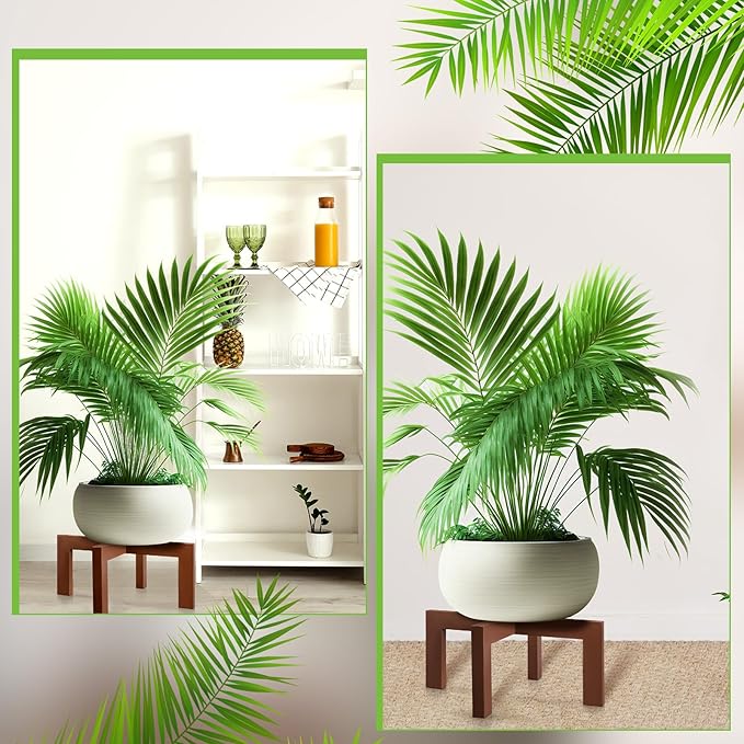 Wenqik 1 Pack 16 Inch Wood Plant Stand Wooden Plant Pot Holder Mid Century Rattan Flower Boho Rustic Stool Holder for Indoor Gardening Patio, Fit 8-18 Inch Pot (Brown)