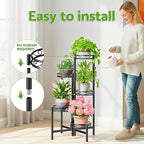 Metal Plant Stand Indoor Outdoor, 5 Tier 5 Potted Multiple Plant Shelf Stands, Wrought Iron Flower Holder Shelf, Folding Tall Rack Shelf for Patio, Balcony, Corner Living Room - BlackCircle