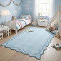 GarveeHome 4x6 Blue Scalloped Washable Area Rug for Girls Bedroom, Solid Floral Soft Nursery Rug Non Slip Low Pile Small Carpet Stain Resistant Throw Rug for Dorm Kids Room Office Dining