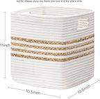 UBBCARE Set of 4 Storage Cubes 11 X 10.5 X 10.5 in, Water Hyacinth Storage Bins for Shelves, Toys, Book, Storage Baskets with Handles, Cotton Rope Woven Baskets for Organizing, White