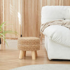Round Ottoman Natural Seagrass Footstool, Round Footstool with 4 Wood Legs, Hand Woven Round Footstool Sofa Stool, Multifunctional Modern Dressing Stool, Sofa Side Table for Bedroom (Nature)