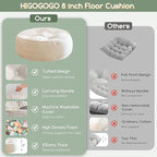 HIGOGOGO 8" Extra Thick Floor Pillow Cushion for Adults, Meditation Cushion Pillow, Large Round Floor Sitting, Tufted Corduroy Cover, for Tatami Living Room or Yoga, 22x22 Inch, Beige